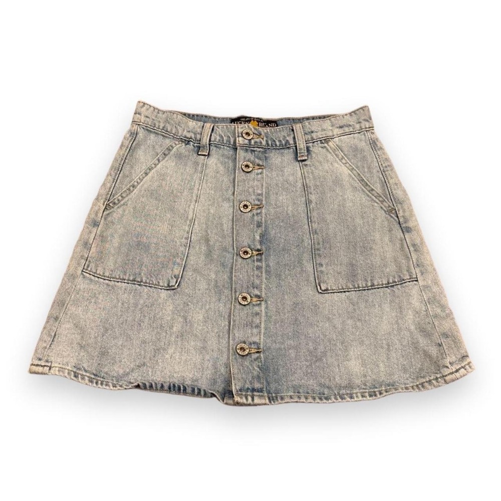 Lucky Brand Light Wash Button Front Denim A-Line Skirt Womens Size 4 27 Blue